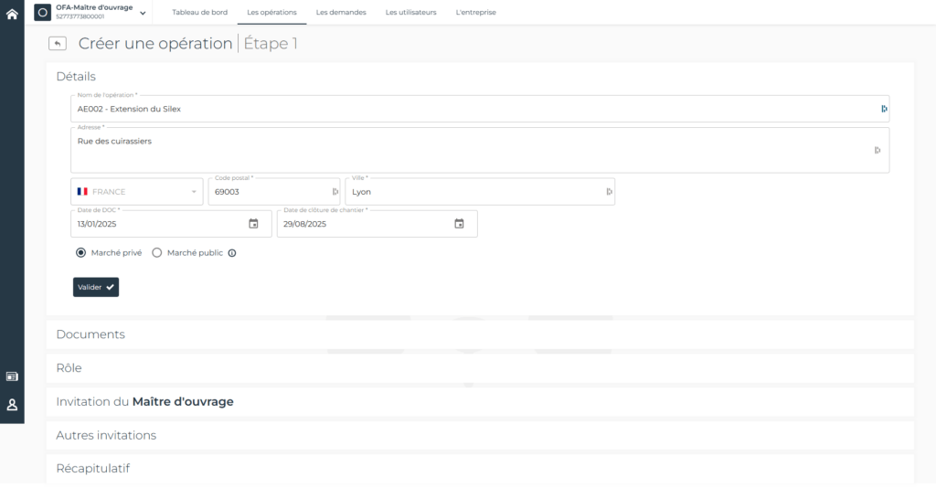 PANDA Creer une operation 1