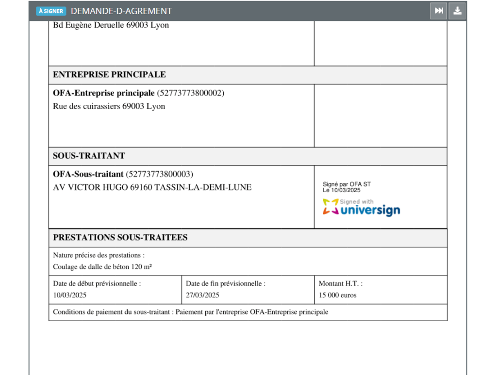PANDA Signer une DA 1